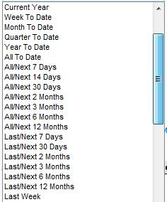 The first two options ( is within and is not within ) will allow you to select from a series of date ranges to complete your criteria, such as current year, quarter to date, last 6 months, last/next