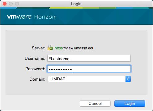 15. The Login dialog box is displayed. Enter your UMassD Logon Username and Password into the fields provided, then click the Login button. 16.