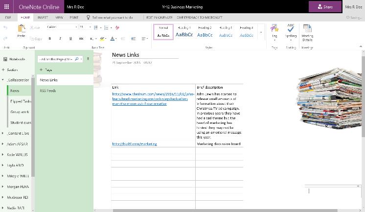 structures and previewing the overall OneNote.