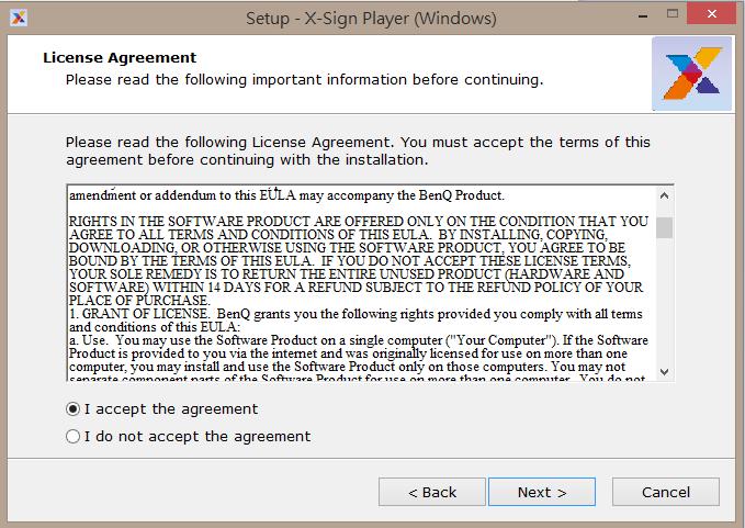 Connecting to X-Sign Manager (Windows) BenQ X-Sign Player (Windows) has two modes: Network Version and Standalone