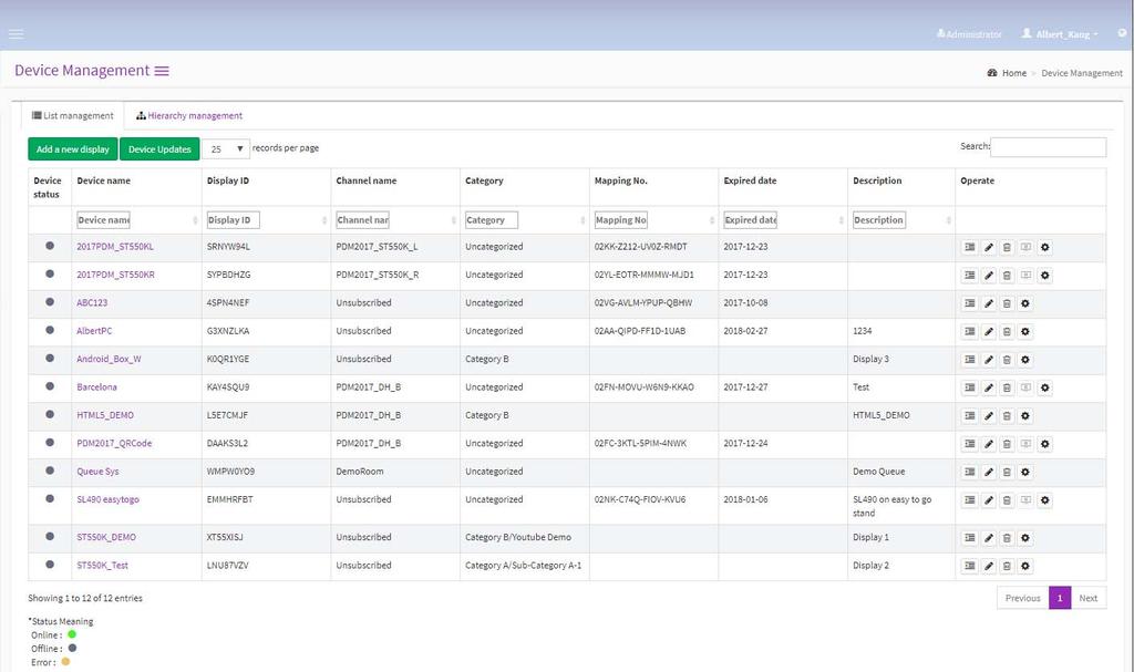 Managing devices To manage devices, switch to List management view and Hierarchy management view.