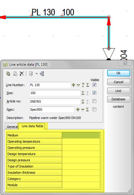 P&ID New Line data fields to enhance the line article data With the new Line data fields it is possible to enhance the