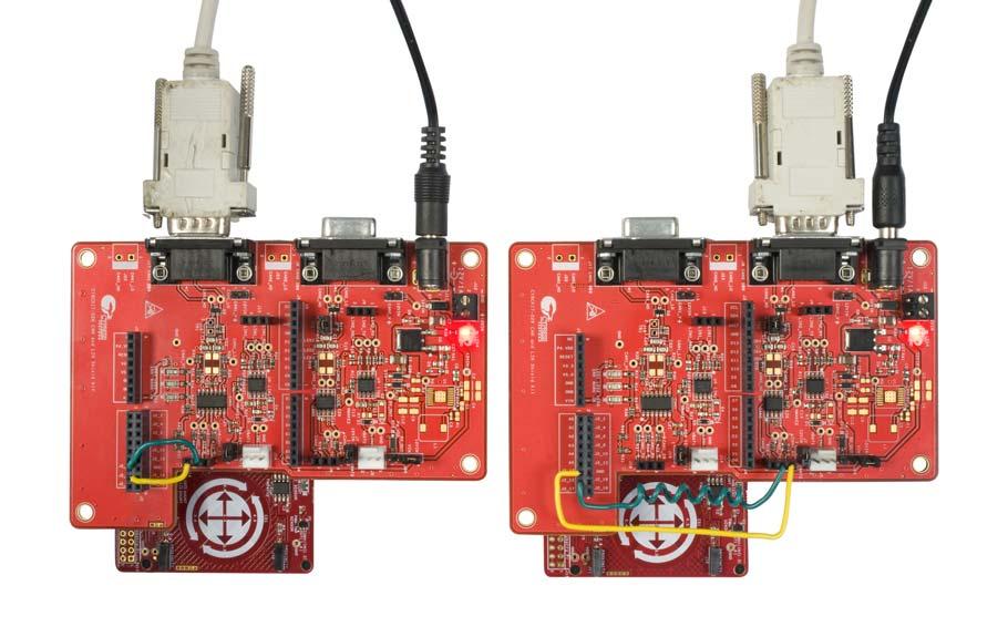 Kit Operation Figure 4-1 shows connecting two CAN and LIN Shield kits through a DB9 cable. In this figure, the kit on the left is using CAN1 while the kit on the right is using CAN2.