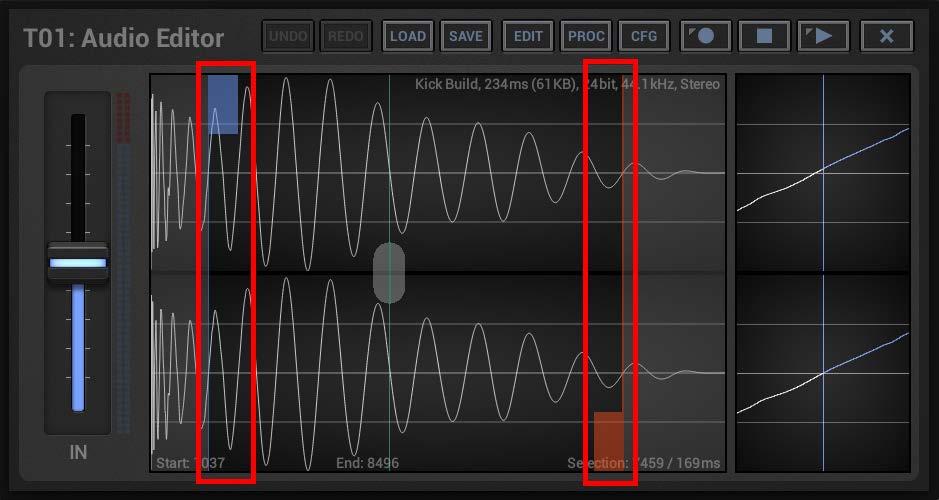 9.5.2 Selection Markers The Selection Markers are used to select a particular range of a Sample. All Edit and Audio Processing operations are always executed on the selected sample range.