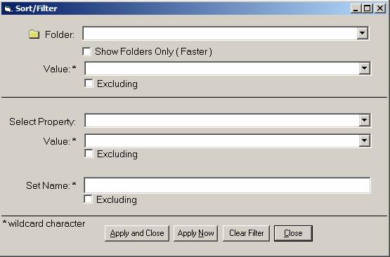Folder Properties on which the initial sort is preformed. The view can then be filtered by selecting a folder value in the Value drop-down list.