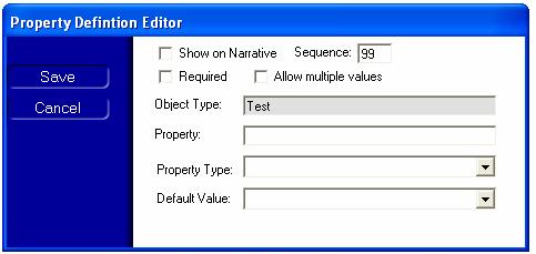 Add Property The Add Property pushbutton allows you to add new properties to any of the folders: Tests, System, and Set. License and Backup properties are system generated and may not be modified.