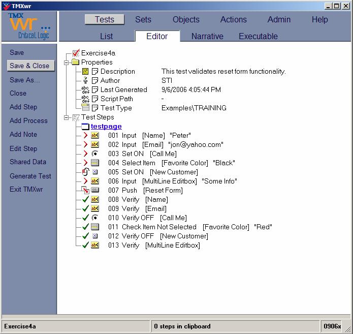 Adding & Managing Tests The creation and editing of test cases in TMX is preformed under the Tests tab.