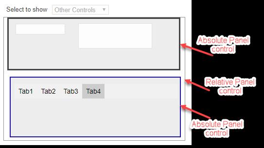 We will use in this use case two Absolute Panels and one Relative Panels to let the form shifts up and down smoothly and automatically.