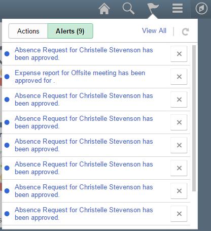 The following example shows a count of 9 Alerts indicating that request for approval was granted.