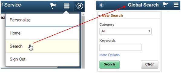 Example of a Global Search from the banner: Figure 18: Example of accessing Global Search from the banner Example of a Global Search from the Actions List: Figure 19: Example of