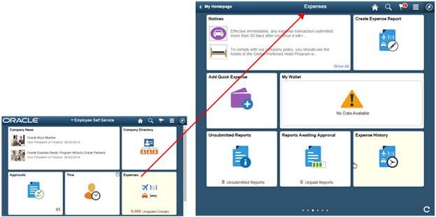 These examples show a side-by-side comparison of an Application Start page and an Application Homepage: Figure 31: Example of Application Start page on left and Application Homepage on right In both