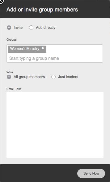 If you choose People by group, you'll have the option to invite or directly add leadership or all members of any group you have access to.