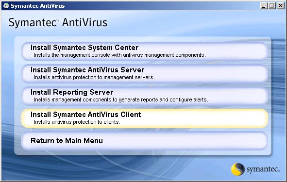 6. Click Install Symantec AntiVirus Client (Figure 2). Figure 2.