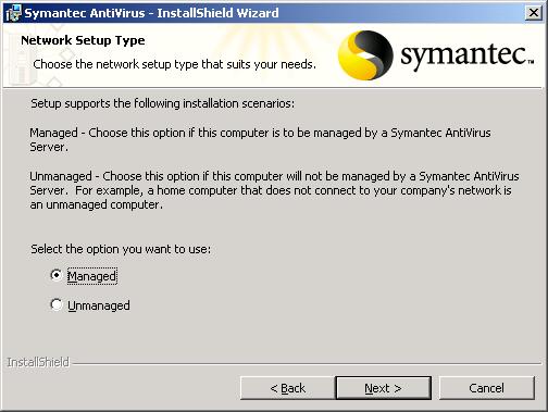 Symantec AntiVirus Setup Type 10.