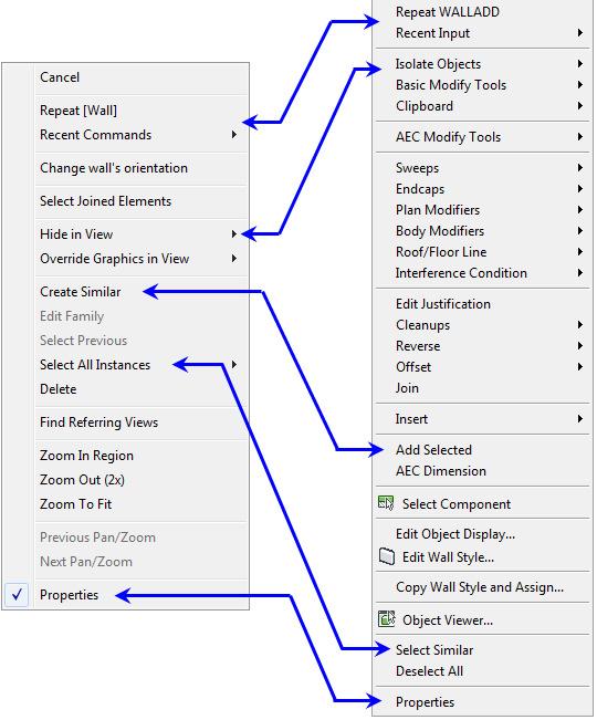 There are a lot of other things that are the same. For example, on Revit right click menu (Figure 2.1) there are many tools that are similar to those on the ACA right click menu (Figure 2.2).