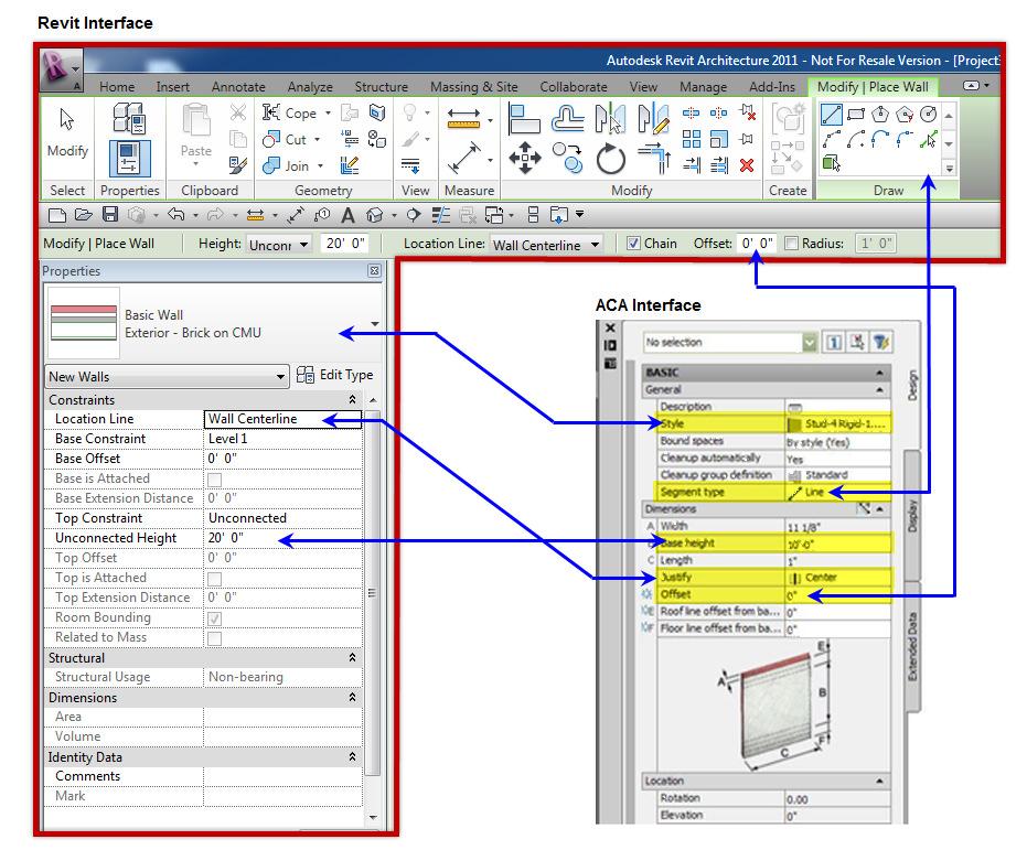 You will see a lot of the same options in Revit (Figure 1.6) that are available in ACA (Figure 1.7).