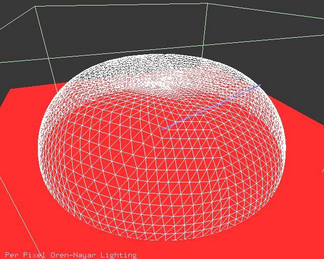 Screenshot of Oren-Nayar lighting At low angles of light incidence, the Oren-Nayar approximation is similar to the Lambertian model, but at high angles of incidence, the result is flatter, making the