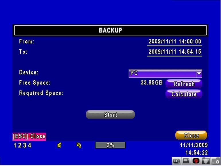 CHAPTER 5 BACKUP & SEARCH 5-1 BACKUP SETUP User can backup any segment of recorded data in a specified time frame. To do so, either a CD R/W or storage device, like USB, must be connected to the DVR.
