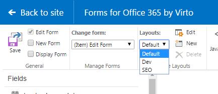18 Now you can edit several layouts in SharePoint Forms Designer. Note: You must save a default form view to add new layouts.