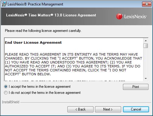 8. Click Next to continue to the License Agreement page. 9. Review the license agreement. When you are finished, select I accept the terms in the license agreement. 10.