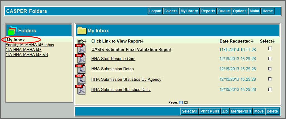 Each report name is a link with which you may open and view the contents of that report. The Date Requested listed for each report is the date and time that you submitted the report request.