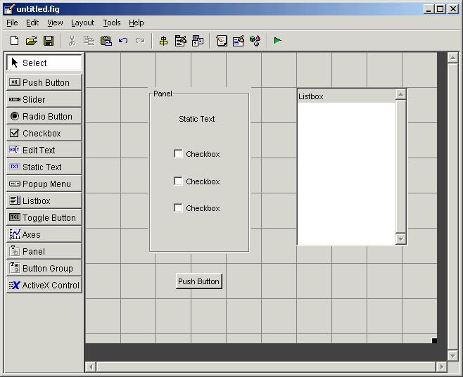 Adding Components to the GUI This is an example of a GUI in the Layout Editor. Components in the Layout Editor are not active.