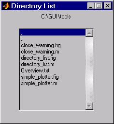 List Box Directory Reader List Box Directory Reader This example uses a list box to display the files in a directory.