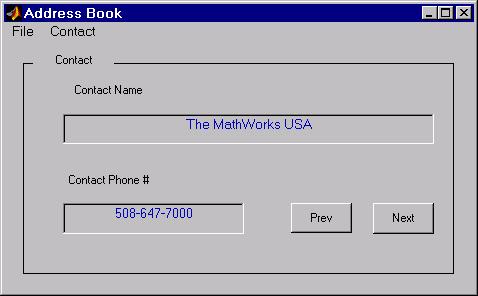 10 Examples of GUIDE GUIs An Address Book Reader This example shows how to implement a GUI that displays names and phone numbers, which it reads from a MAT-file.
