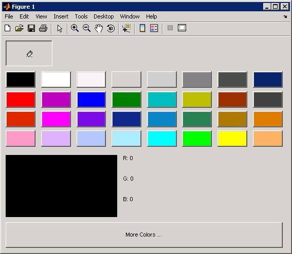 Color Palette The Components The colorpalette includes the following components: An array of color cells defined as toggle buttons An Eraser toggle button A button group that contains the array of