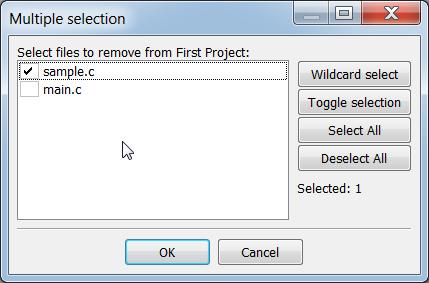Removing Files from Your Project Since the sample.c is not needed for your project, please remove it. From the Project menu select, Remove files.