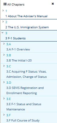 Lastly, the Adviser s Manual Table of Contents displays in the left rail of the page, allowing you to click on a topic of interest and get to that content fast. You can also toggle the TOC on and off.