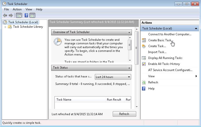 Recommended Equipment A computer running Windows 7 or Vista Step 1: Open the Task Scheduler utility. a. Log on to Windows as an administrator. b.