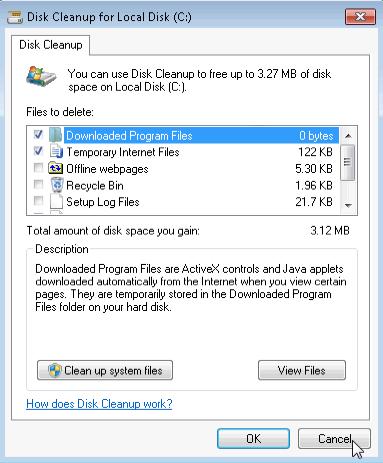 Clicking OK will open the Disk Cleanup verification window asking if you are sure you want to permanently delete these files. It is not necessary to delete these files to complete this lab.