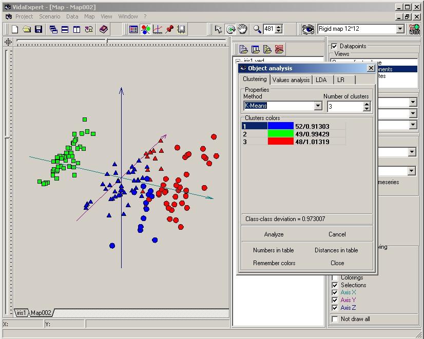 Data analysis dialog On Clustering tabsheet select method of clustering, number of clusters (not for all methods) and click Analyze. You will see the results on the Map panel.