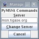Jeti and MSN Transport on tigase.org Now single click on the PyMSNt Commands text to open another window where you have to enter you MSN user name and password.