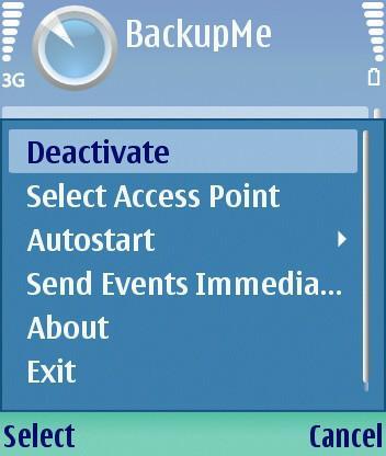 After the application is deactivated all events would be removed from the server. Another phone can be activated in system after deactivation. The Internet Access Point selecting.