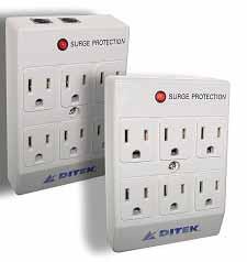 6 Outlet Series 6-Outlet Plug-In Surge Protection DITEK s six outlet wall-mount surge protectors offer complete protection to suit various needs.