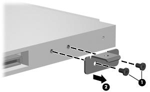 Removal and Replacement Procedures 6. Position the optical drive with the optical drive bracket toward you. 7. Remove the two Phillips PM2.0 3.