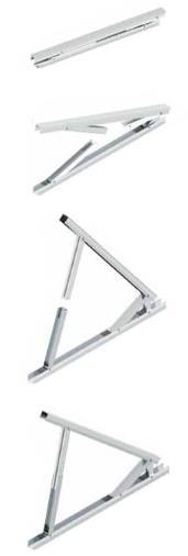 Flat roof Flat roof - adjustable Flat roof mounting frame triangle aluminium (adjustable) can be folded up Shippable fully assembled from stock Adjustable variably from 20 to 40 Connection top: DIN