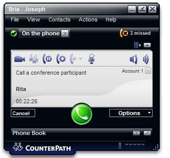 CounterPath Corporation 3.11 Conference Calls Starting a Conference Call You can create a conference call starting from one existing call: 1. Click the Conference icon.