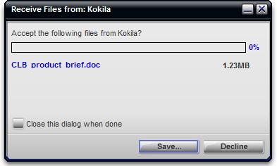 CounterPath Corporation Receiving Files If you have an XMPP account, another person with an XMPP address may send you files. The following dialog appears, to allow you to save the file. 3.