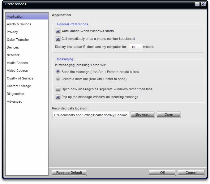 CounterPath Corporation 5.2 Configuring Preferences Choose File > Preferences. The Preferences window appears.