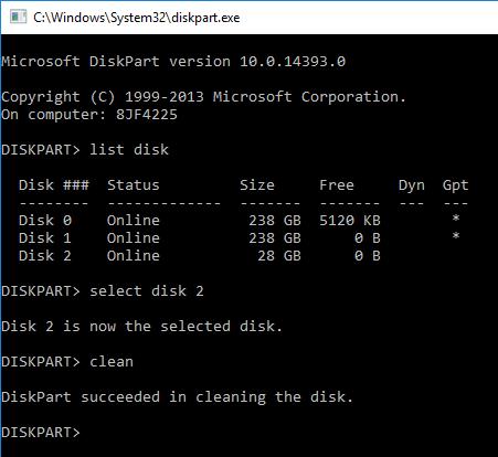 In this example, we are formatting Disk 2. 6. From the DISKPART prompt, enter "select disk 2", then press Enter.