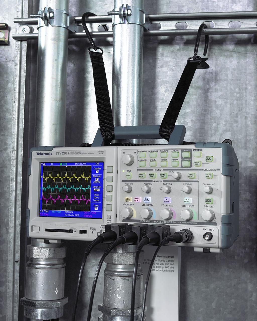 Provides enhanced oscilloscope data measurement, analysis, remote setup and charting features. TPSBAT Additional battery. TPSCHG Battery charger.