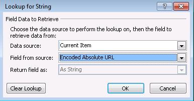 Creating a List Workflow (Ex. 1) 15 Choose Data source Current Item and Field from source Encoded Absolute URL. Click OK.