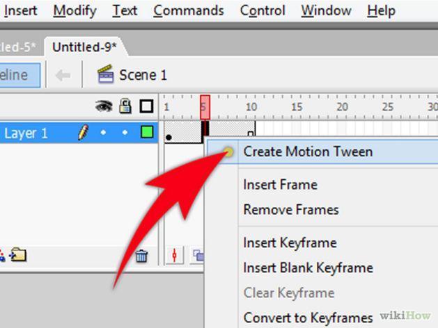 Step 7 : Right click on that selected frame and select "Create Motion Tween". Step 8 : Now, go back to Frame 10 and select it.