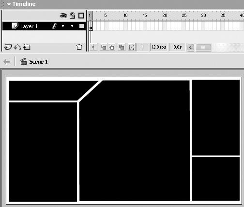 5. Shape Tweening Macromedia Flash MX H O T 3. Open the file named mutplshptwn.fla located inside the chap_05 folder. Currently, this file has one layer with six different shapes on it.