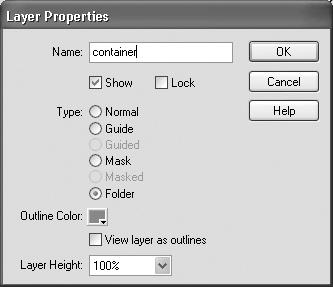 Macromedia Flash MX H O T 5. Shape Tweening Layer icon Layer name Folder 17. Double-click on the Layer 1 icon. This opens the Layer Properties dialog box.