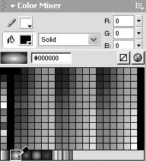 Macromedia Flash MX H O T 5. Shape Tweening Fill Color box with current fill color showing 5. Make sure the Color Mixer panel is open. If it s not, choose Window > Color Mixer.