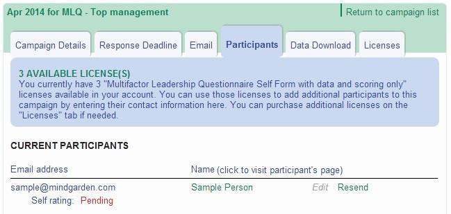 When you have successfully entered your participants, the page will appear as above. If you have several participants, you may have to scroll down to see the complete list.